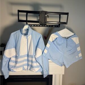 Adidas Sky Blue Track Jacket & Shorts Set Women